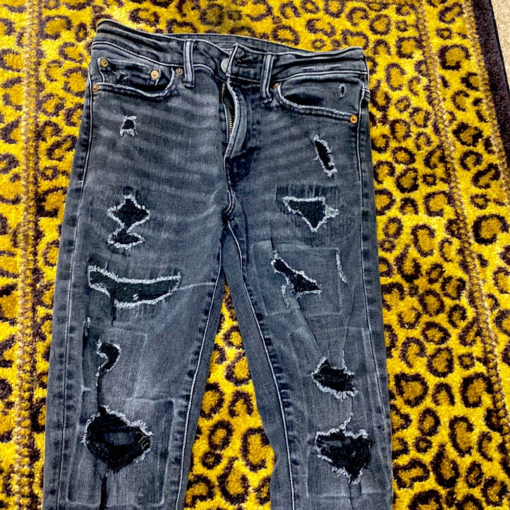 American eagle young money distressed next level stretch black denim jeans